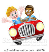 Vector Illustration of a Happy Black Boy Driving a White Boy and Catching Air in a Convertible Car by AtStockIllustration
