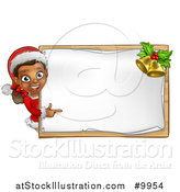 Vector Illustration of a Happy Black Female Christmas Elf Pointing Around a Blank Sign by AtStockIllustration