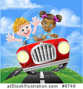 Vector Illustration of a Happy Black Girl Driving a White Boy and Catching Air in a Convertible Car by AtStockIllustration