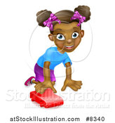 Vector Illustration of a Happy Black Girl Playing with a Toy Car by AtStockIllustration