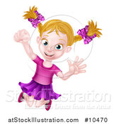 Vector Illustration of a Happy Blond White Girl Jumping by AtStockIllustration