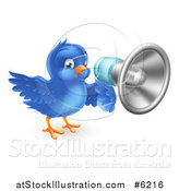Vector Illustration of a Happy Blue Bird Announcing with a Megaphone by AtStockIllustration