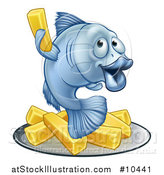 Vector Illustration of a Happy Blue Cod Fish Holding up a Fry over Chips by AtStockIllustration