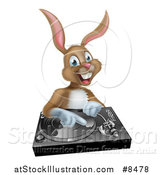 Vector Illustration of a Happy Brown Bunny Rabbit Dj over a Turntable by AtStockIllustration