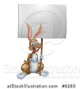 Vector Illustration of a Happy Brown Bunny Rabbit Holding a Blank Sign by AtStockIllustration
