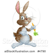 Vector Illustration of a Happy Brown Bunny Rabbit Holding a Carrot by AtStockIllustration