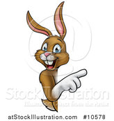 Vector Illustration of a Happy Brown Bunny Rabbit Pointing Around a Sign by AtStockIllustration