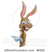 Vector Illustration of a Happy Brown Bunny Rabbit Pointing Around a Sign by AtStockIllustration