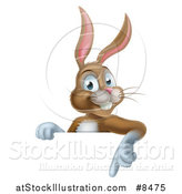 Vector Illustration of a Happy Brown Bunny Rabbit Pointing down over a Sign by AtStockIllustration
