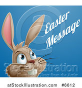 Vector Illustration of a Happy Brown Easter Bunny Rabbit Looking up to Sample Text on Blue by AtStockIllustration