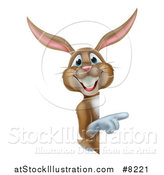 Vector Illustration of a Happy Brown Easter Bunny Rabbit Pointing Around a Sign by AtStockIllustration