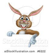 Vector Illustration of a Happy Brown Easter Bunny Rabbit Pointing down at a Sign by AtStockIllustration