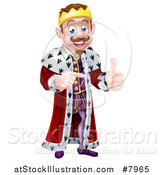 Vector Illustration of a Happy Brunette Caucasian King Giving a Thumb up and Pointing to the Right by AtStockIllustration