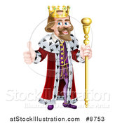 Vector Illustration of a Happy Brunette White King Giving a Thumb up and Holding a Gold Sceptre by AtStockIllustration