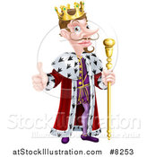 Vector Illustration of a Happy Brunette White King Giving a Thumb up and Holding a Gold Staff by AtStockIllustration