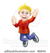 Vector Illustration of a Happy Casual Blond Man Jumping and Cheering by AtStockIllustration