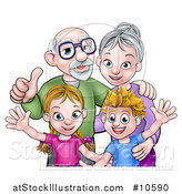 Vector Illustration of a Happy Caucasian Boy and Girl with Their Grandparents by AtStockIllustration