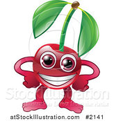 Vector Illustration of a Happy Cherry Character with Hands on Hips by AtStockIllustration