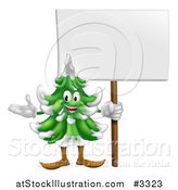 Vector Illustration of a Happy Christmas or Evergreen Tree Mascot Holding a Sign by AtStockIllustration