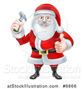 Vector Illustration of a Happy Christmas Santa Claus Carpenter Holding a Hammer and Giving a Thumb up by AtStockIllustration