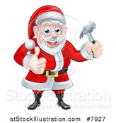 Vector Illustration of a Happy Christmas Santa Claus Carpenter Holding a Hammer and Giving a Thumb up by AtStockIllustration