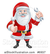 Vector Illustration of a Happy Christmas Santa Claus Giving a Thumb up and Holding a Wrench by AtStockIllustration