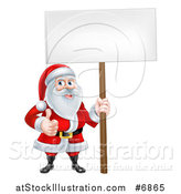 Vector Illustration of a Happy Christmas Santa Claus Holding a Blank Sign and Giving a Thumb up by AtStockIllustration