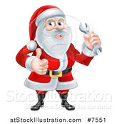 Vector Illustration of a Happy Christmas Santa Claus Holding a Wrench and Giving a Thumb up by AtStockIllustration