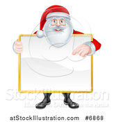 Vector Illustration of a Happy Christmas Santa Claus Holding and Pointing to a Blank Sign by AtStockIllustration