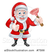 Vector Illustration of a Happy Christmas Santa Claus Plumber Holding a Plunger and Giving a Thumb up 4 by AtStockIllustration