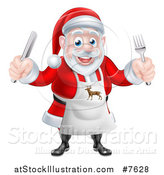 Vector Illustration of a Happy Christmas Santa Claus Wearing an Apron and Holding Silverware 2 by AtStockIllustration