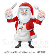 Vector Illustration of a Happy Christmas Santa Claus Wearing an Apron and Holding Silverware by AtStockIllustration