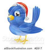 Vector Illustration of a Happy Cute Christmas Bluebird Wearing a Santa Hat by AtStockIllustration