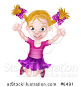 Vector Illustration of a Happy Dirty Blond White Girl Jumping and Giving Two Thumbs up by AtStockIllustration