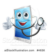 Vector Illustration of a Happy Doctor Smart Phone Wearing a Stethoscope and Holding a Thumb up by AtStockIllustration