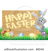 Vector Illustration of a Happy Easter Sign with a Rabbit Grass and Eggs by AtStockIllustration