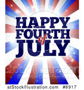 Vector Illustration of a Happy Fourth of July Greeting over Red White and Blue Bursting Stripes by AtStockIllustration