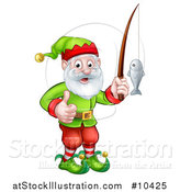 Vector Illustration of a Happy Garden Gnome or Christmas Elf Giving a Thumb up and Fishing by AtStockIllustration