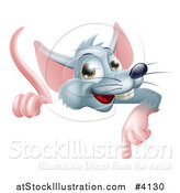 Vector Illustration of a Happy Gray Rat Pointing down at a Sign by AtStockIllustration