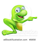 Vector Illustration of a Happy Green Frog Pointing to a Sign by AtStockIllustration