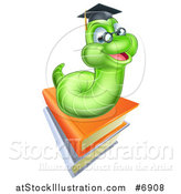 Vector Illustration of a Happy Green Professor Earthworm on a Stack of Books by AtStockIllustration