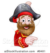 Vector Illustration of a Happy Male Pirate Captain Pointing Around a Sign by AtStockIllustration