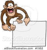 Vector Illustration of a Happy Monkey on a Blank Sign by AtStockIllustration