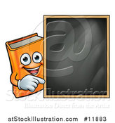 Vector Illustration of a Happy Orange Book Mascot Pointing Around a Black Board by AtStockIllustration