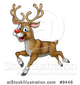 Vector Illustration of a Happy Rudolph Red Nosed Reindeer Running or Flying by AtStockIllustration