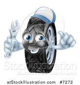 Vector Illustration of a Happy Tire Character Wearing a Baseball Cap, Giving a Thumb up and Holding a Wrench 2 by AtStockIllustration