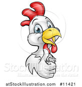 Vector Illustration of a Happy White and Brown Chicken or Rooster Giving a Thumb up Around a Sign by AtStockIllustration