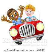 Vector Illustration of a Happy White Boy Driving a Black Boy and Catching Air in a Convertible Car by AtStockIllustration