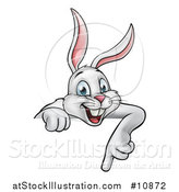Vector Illustration of a Happy White Bunny Rabbit Pointing down over a Sign by AtStockIllustration