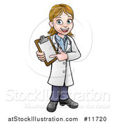 Vector Illustration of a Happy White Female Scientist Holding a Clipboard by AtStockIllustration